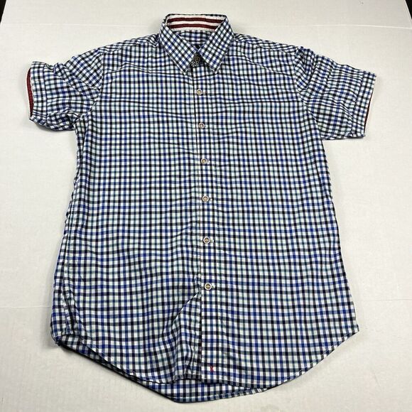Robert Graham Mens Button Down Shirt Plaid Contrast Trim Short Sleeve SMALL FLAW - Picture 1 of 13